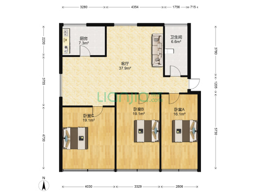 日升小区 3室1厅1卫 119平方