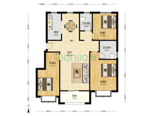 润柏华庭 3室1厅2卫 118平方