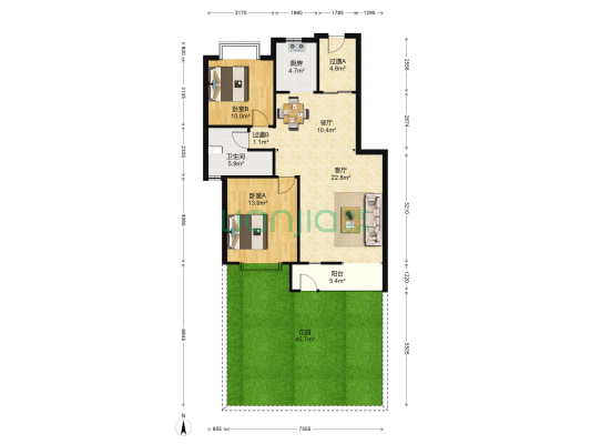 路劲领山 2室2厅1卫 96平方