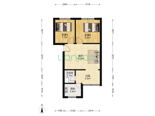 马王三村 2室1厅1卫 55平方