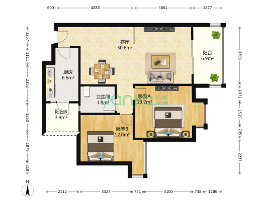 北延风景 2室1厅1卫 91平方