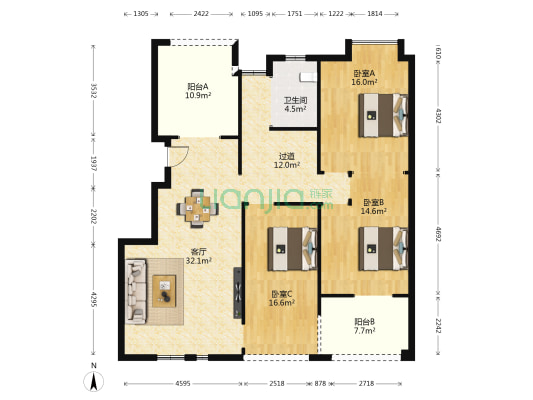 文教卫生花园 3室1厅1卫 173平方