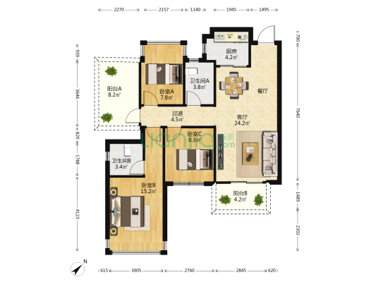 荣和·五象学府 3室1厅2卫 98平方