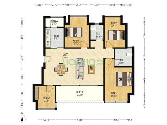 中粮保利天玺壹号一期悦溪 4室1厅2卫 105平方