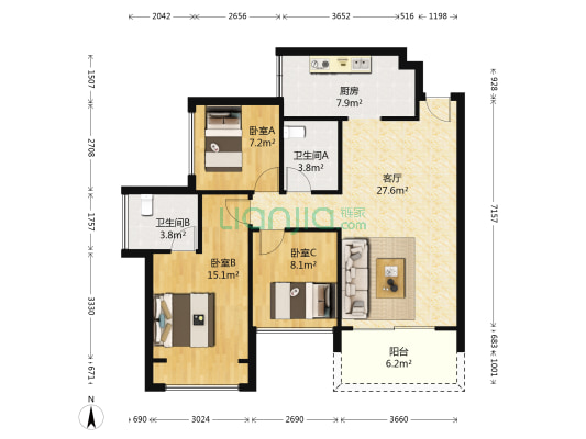 铭筑 3室1厅2卫 82平方