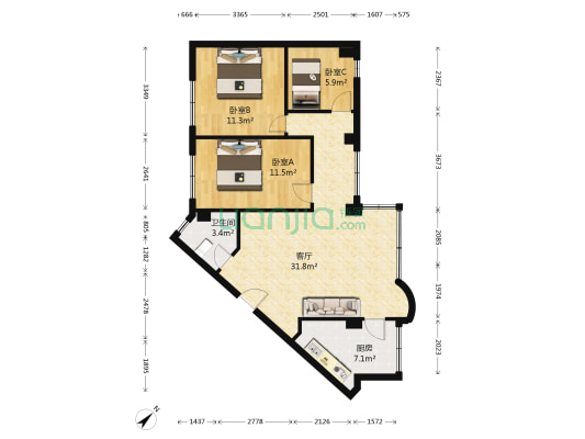 安居花园 3室1厅1卫 116平方