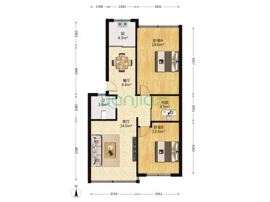 广天绿城花园 3室2厅1卫 92平方