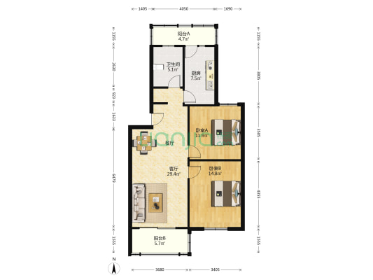 吉祥苑 2室1厅1卫 92平方