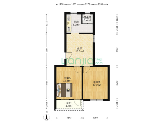 马家岭医药公司宿舍 2室1厅1卫 65平方