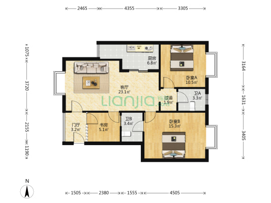 银海花园六期 3室1厅2卫 85平方