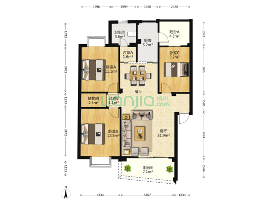 青青小镇 3室1厅1卫 109平方