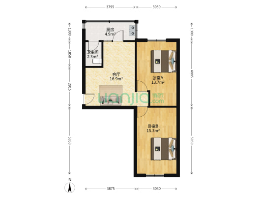 顺纺里小区 2室1厅1卫 66平方