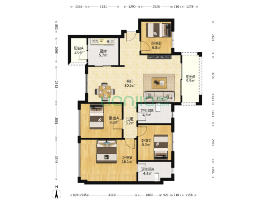 碧桂园碧御花园 4室1厅2卫 109平方