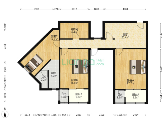 自然大地 3室1厅3卫 216平方