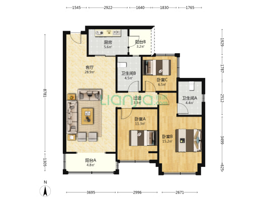 华润润府 3室1厅2卫 102平方