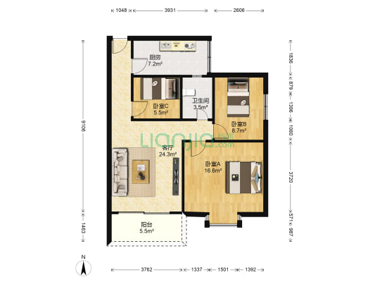 泰和苑 3室1厅1卫 78平方