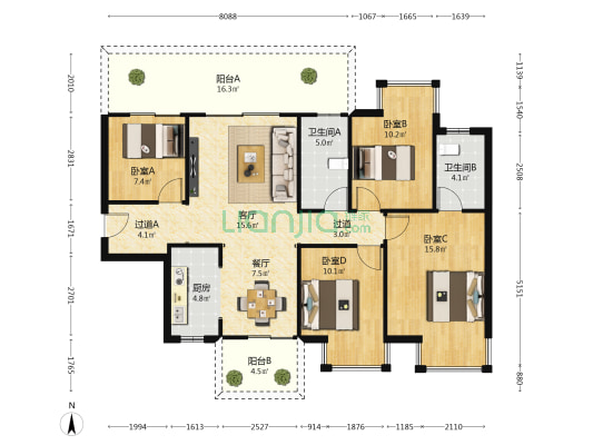 大唐院子 4室2厅2卫 113平方