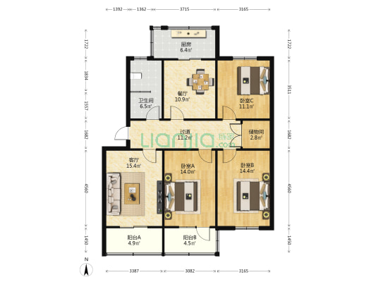 二府庄北区区政府家属院 3室2厅1卫 125平方