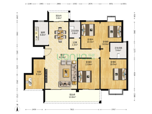 岸芷汀兰 5室1厅2卫 158平方