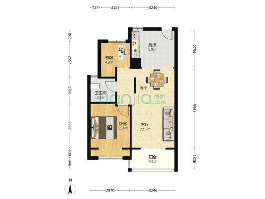中海臻如府(二期) 2室1厅1卫 77平方