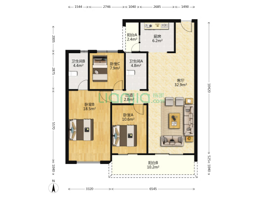 凤熹台 3室1厅2卫 125平方