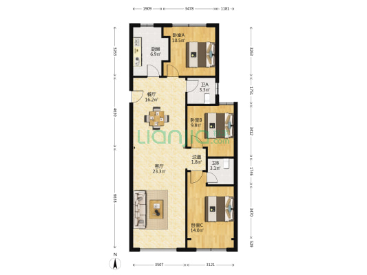 万林府 3室2厅2卫 115平方