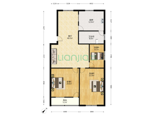 永泰大厦 3室1厅1卫 135平方