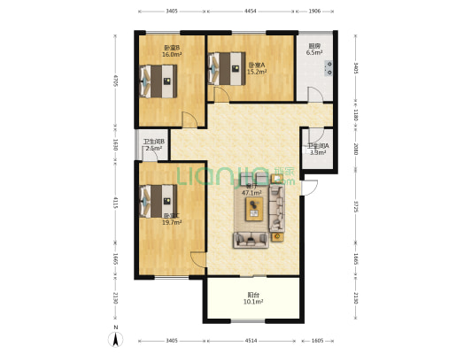 杰昌公寓 3室1厅2卫 125平方