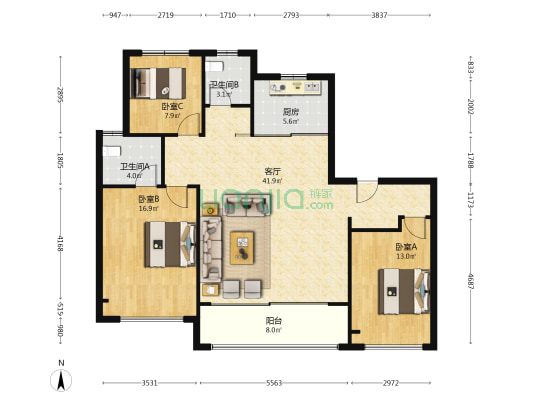 龙湖央颂 3室1厅2卫 129平方
