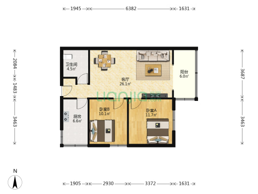 嘉陵大厦 2室1厅1卫 77平方