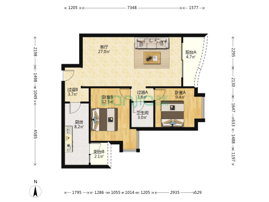 金东环大厦 2室1厅1卫 94平方