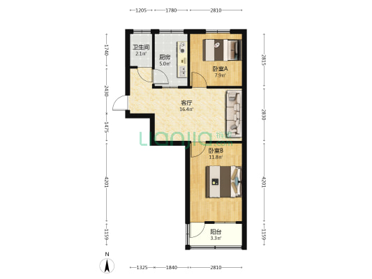 绿化路四十七号院 2室1厅1卫 60平方