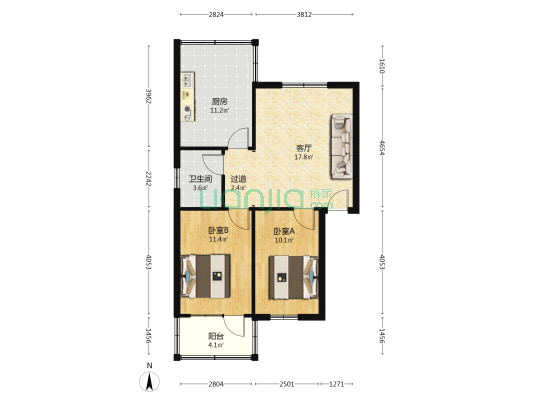 保全街21号院 2室1厅1卫 72平方