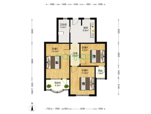 龙柏一村 3室0厅1卫 74平方