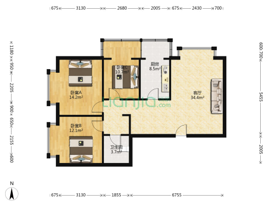 米兰假日 3室1厅1卫 110平方