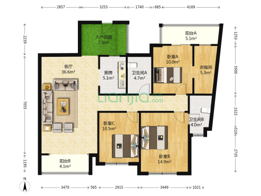 嘉年华国际社区 3室1厅2卫 122平方