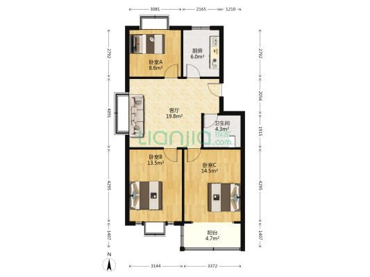 金沙·山海景园 3室1厅1卫 92平方