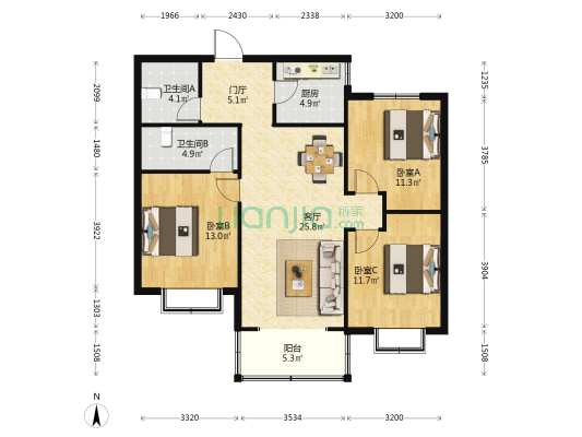东城悦府（安居四期） 3室1厅2卫 121平方