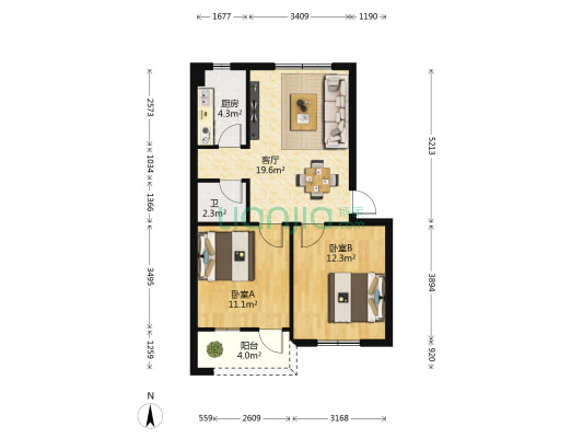 广西建工三建 2室1厅1卫 64平方