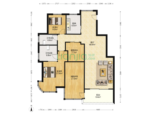 镜湖莲庄 2室1厅2卫 197平方