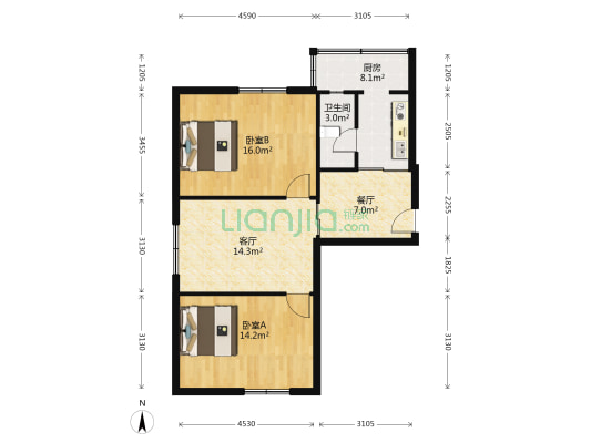 电建三公司 2室2厅1卫 80平方