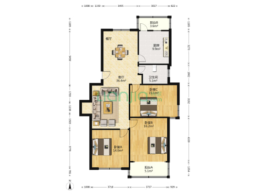 虹井小区 3室1厅1卫 119平方