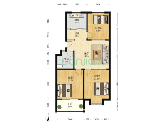 书香门第(昌乐县) 3室1厅1卫 92平方