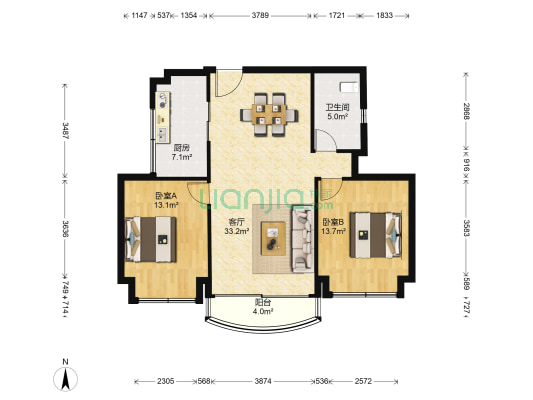 君地风华 2室1厅1卫 106平方