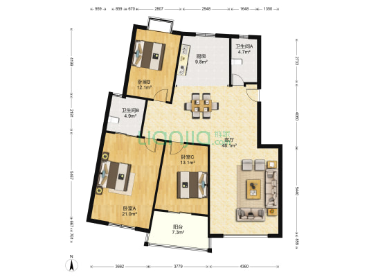 富丽雅花园C区 3室1厅2卫 150平方