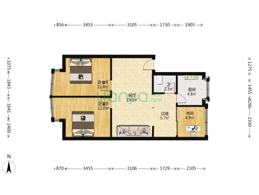 瑞金北路50号 3室1厅1卫 72平方