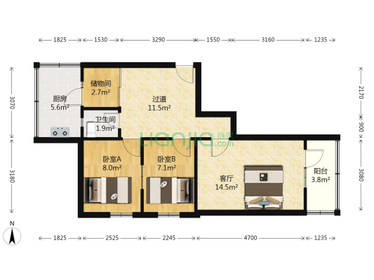 光辉巷4号院 2室1厅1卫 60平方