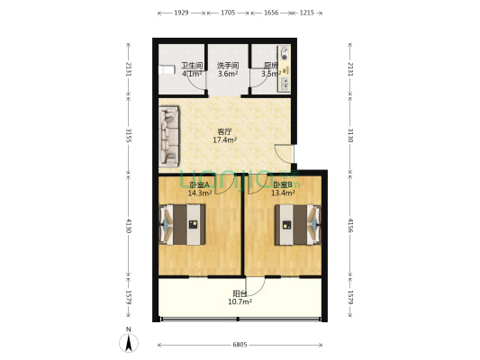娃娃塘住宅区 2室1厅2卫 76平方