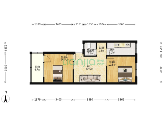 维新街3号院 2室1厅1卫 64平方