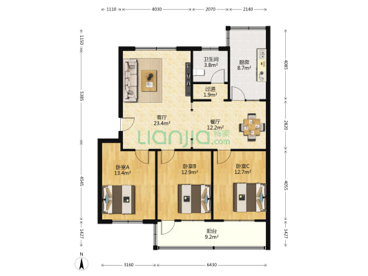 潍坊市纺织品市场宿舍楼 3室2厅1卫 117平方